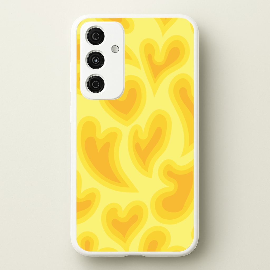 Trippy Summer Hearts Yellow Pattern - Summer Phone Case for Galaxy A55