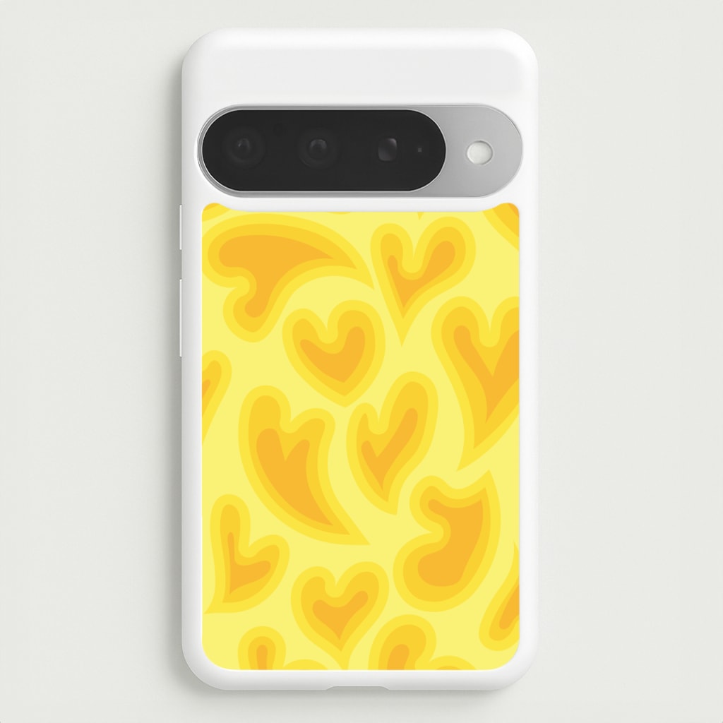 Trippy Summer Hearts Yellow Pattern Phone Case for Google Pixel 10 Pro XL