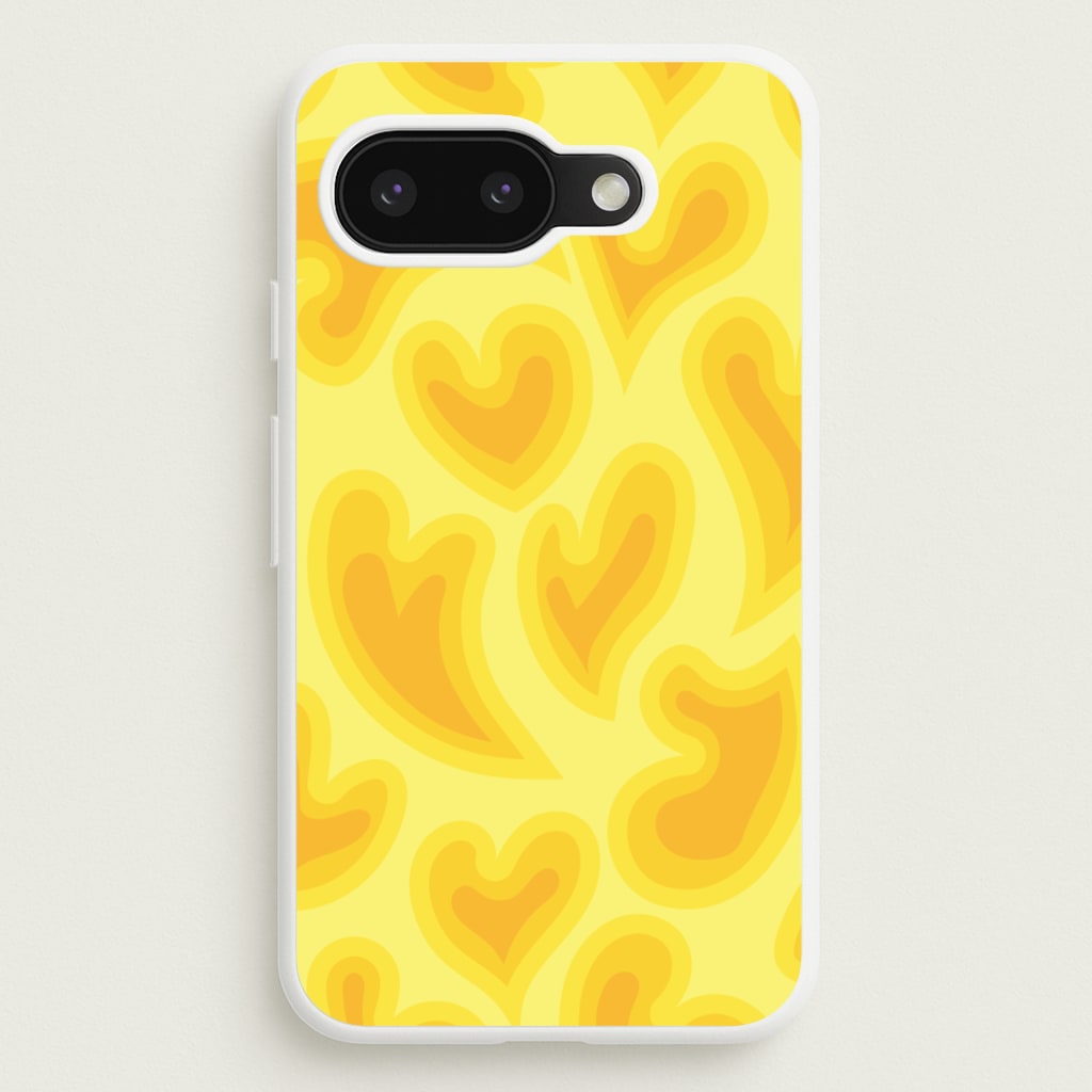Trippy Summer Hearts Yellow Pattern - Summer Phone Case for Google Pixel 9a