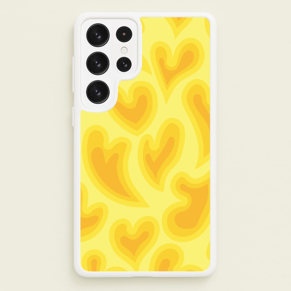 Trippy Summer Hearts Yellow Pattern - Summer Phone Case for Galaxy S22 Ultra