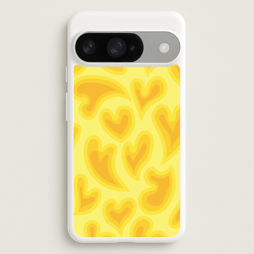 Trippy Summer Hearts Yellow Pattern Phone Case for Google Pixel 10 / 10 Pro