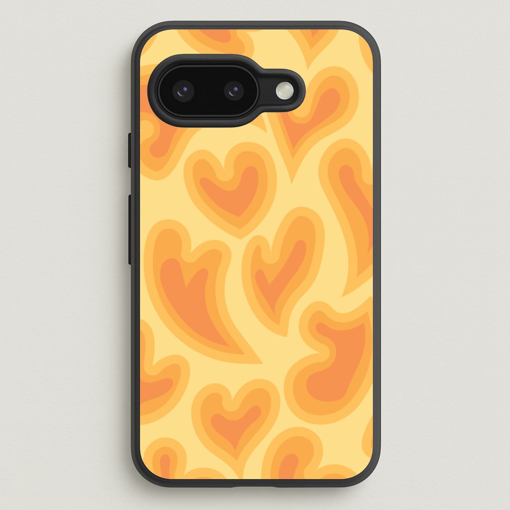 Trippy Summer Hearts Orange Pattern - Summer Phone Case for Google Pixel 9a