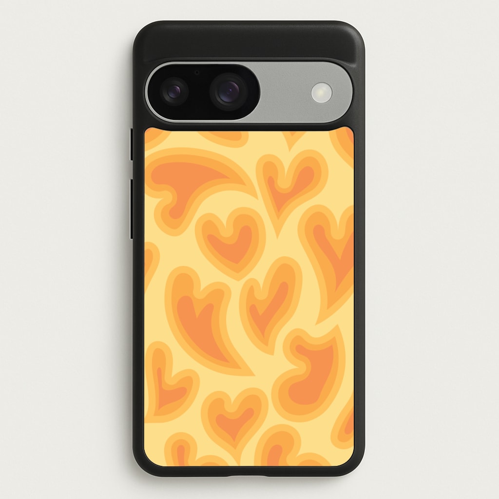 Trippy Summer Hearts Orange Pattern - Summer Phone Case for Google Pixel 9 / 9 Pro