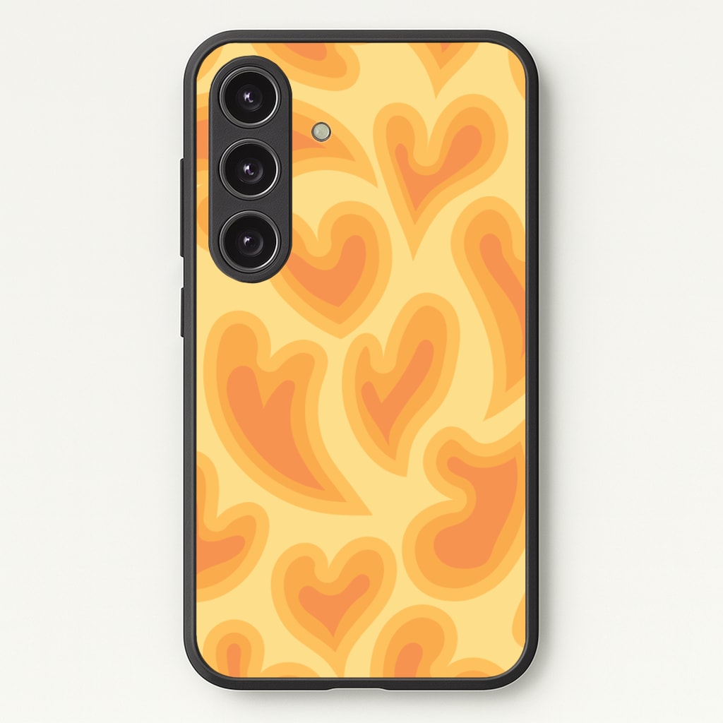 Trippy Summer Hearts Orange Pattern - Summer Phone Case for Galaxy S25