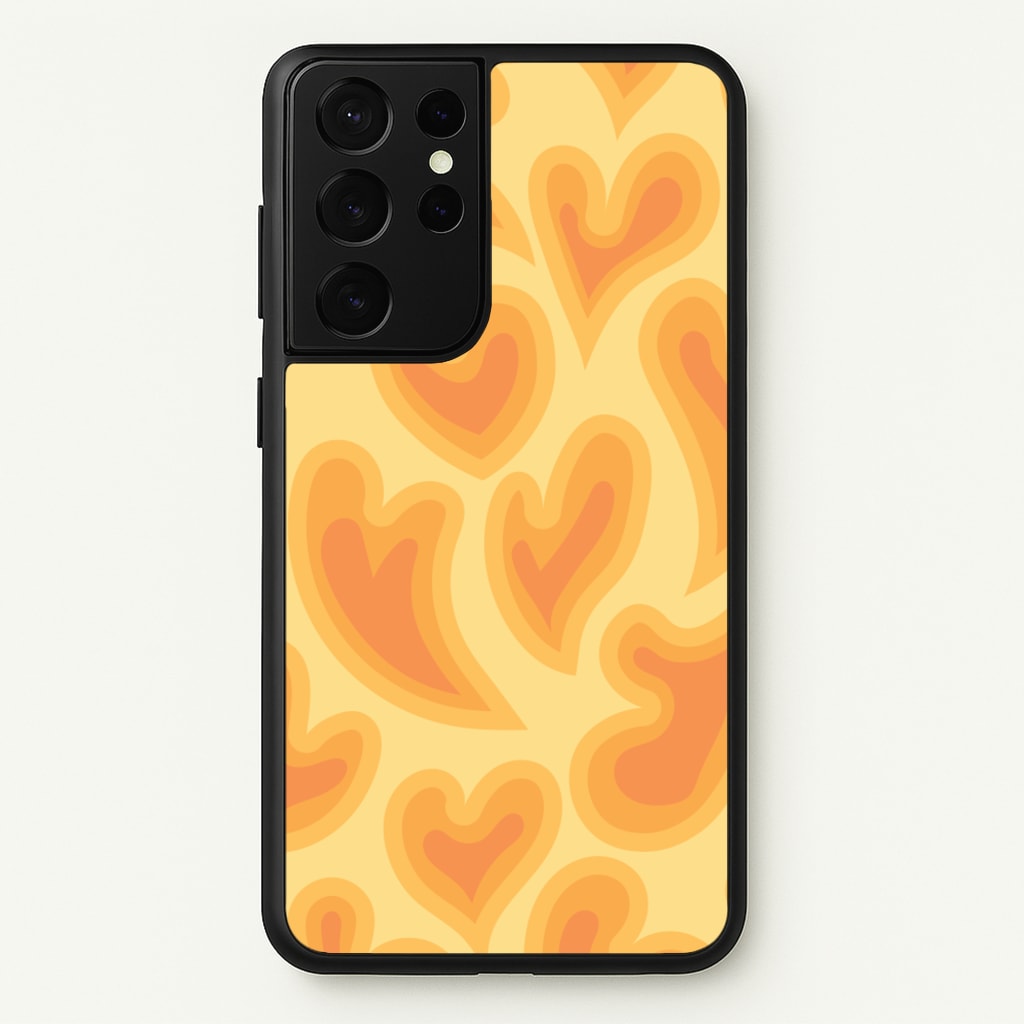 Trippy Summer Hearts Orange Pattern - Summer Phone Case for Galaxy S21 Ultra