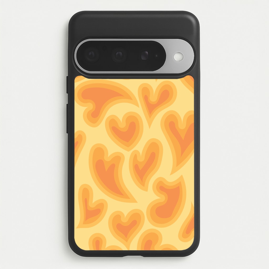 Trippy Summer Hearts Orange Pattern Phone Case for Google Pixel 10 Pro XL