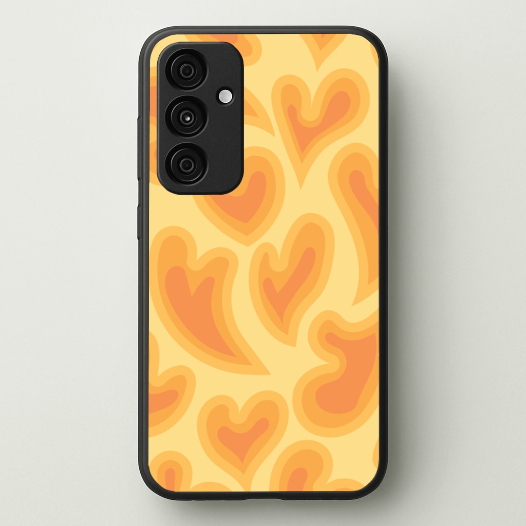 Trippy Summer Hearts Orange Pattern - Summer Phone Case for Galaxy A55
