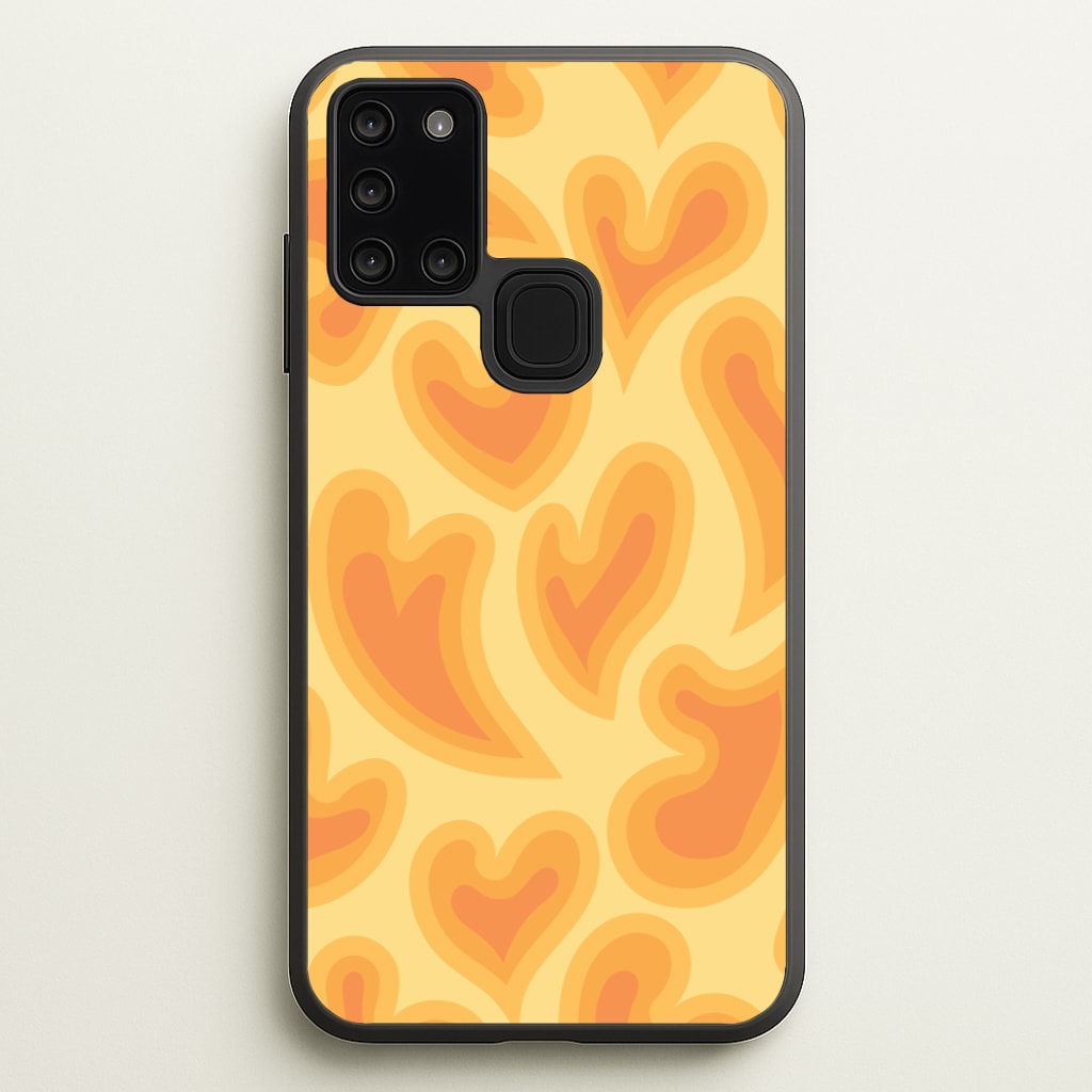 Trippy Summer Hearts Orange Pattern - Summer Phone Case for Galaxy A21s