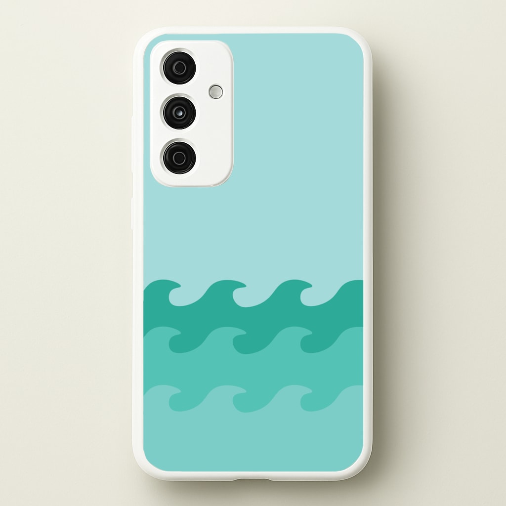 Cyan Beach Waves Pattern - Summer Phone Case for Galaxy A55