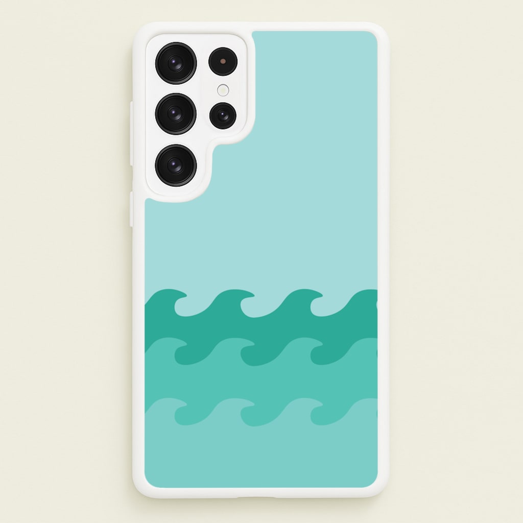 Cyan Beach Waves Pattern - Summer Phone Case for Galaxy S23 Ultra