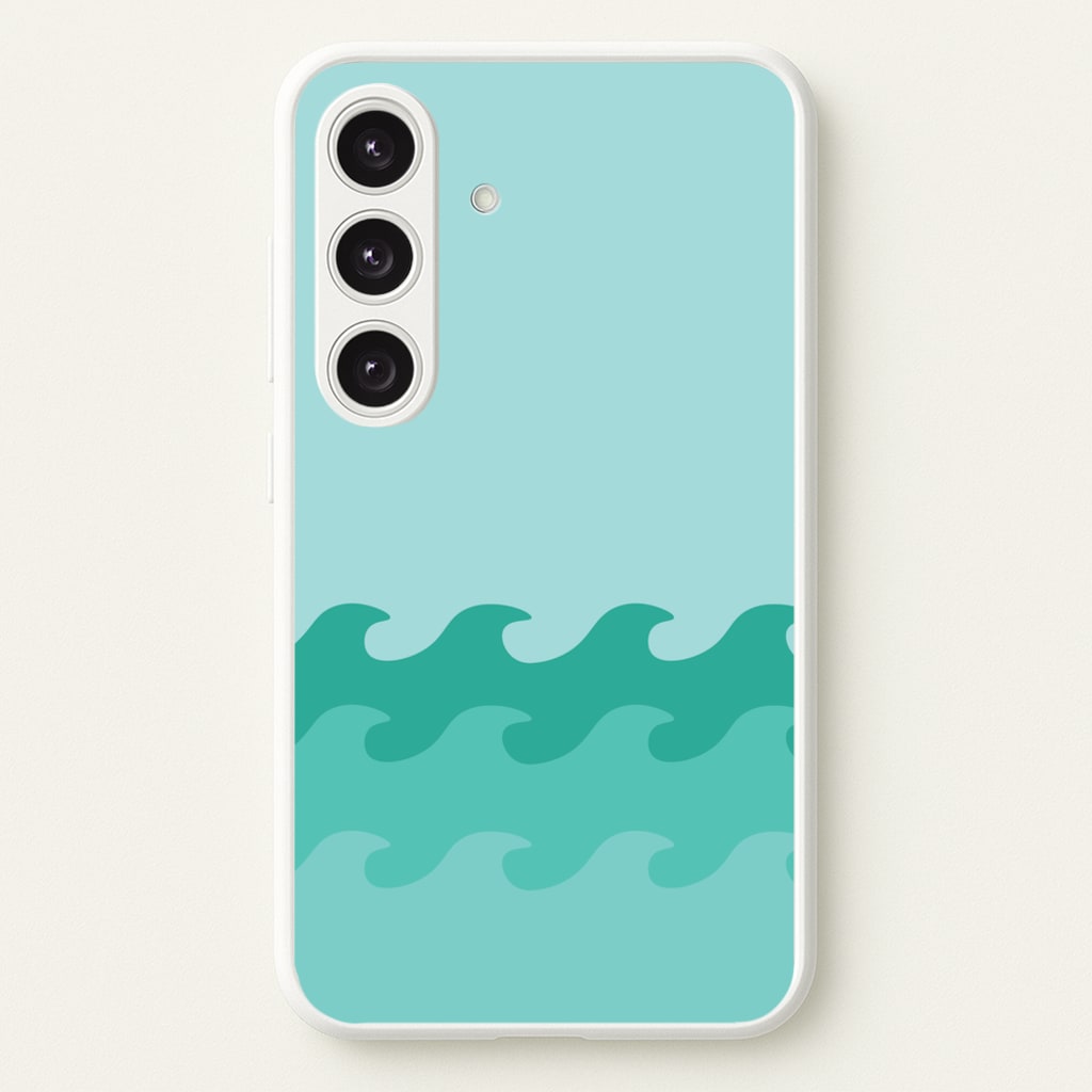Cyan Beach Waves Pattern - Summer Phone Case for Galaxy S24 Plus