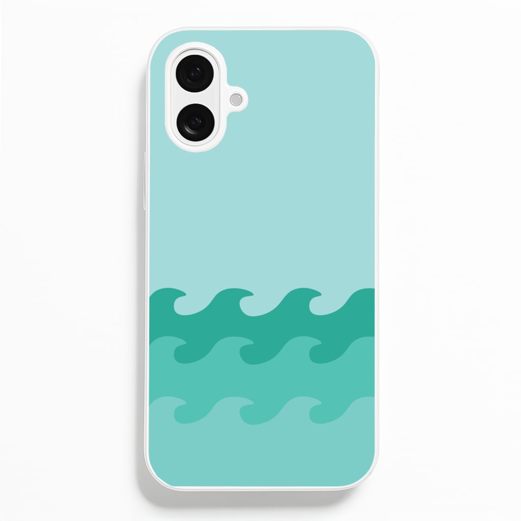 Cyan Beach Waves Pattern - Summer Phone Case for iPhone 16 Plus