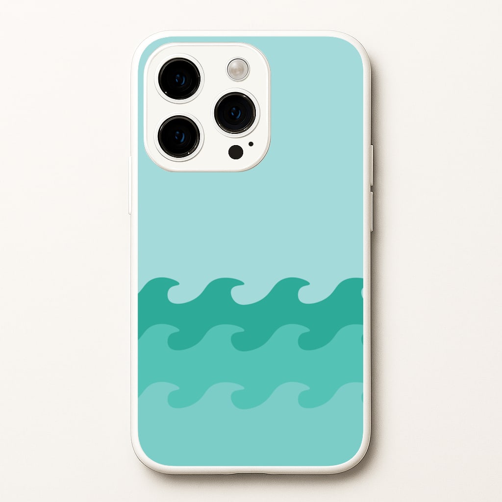 Cyan Beach Waves Pattern - Summer Phone Case for iPhone 14 Pro