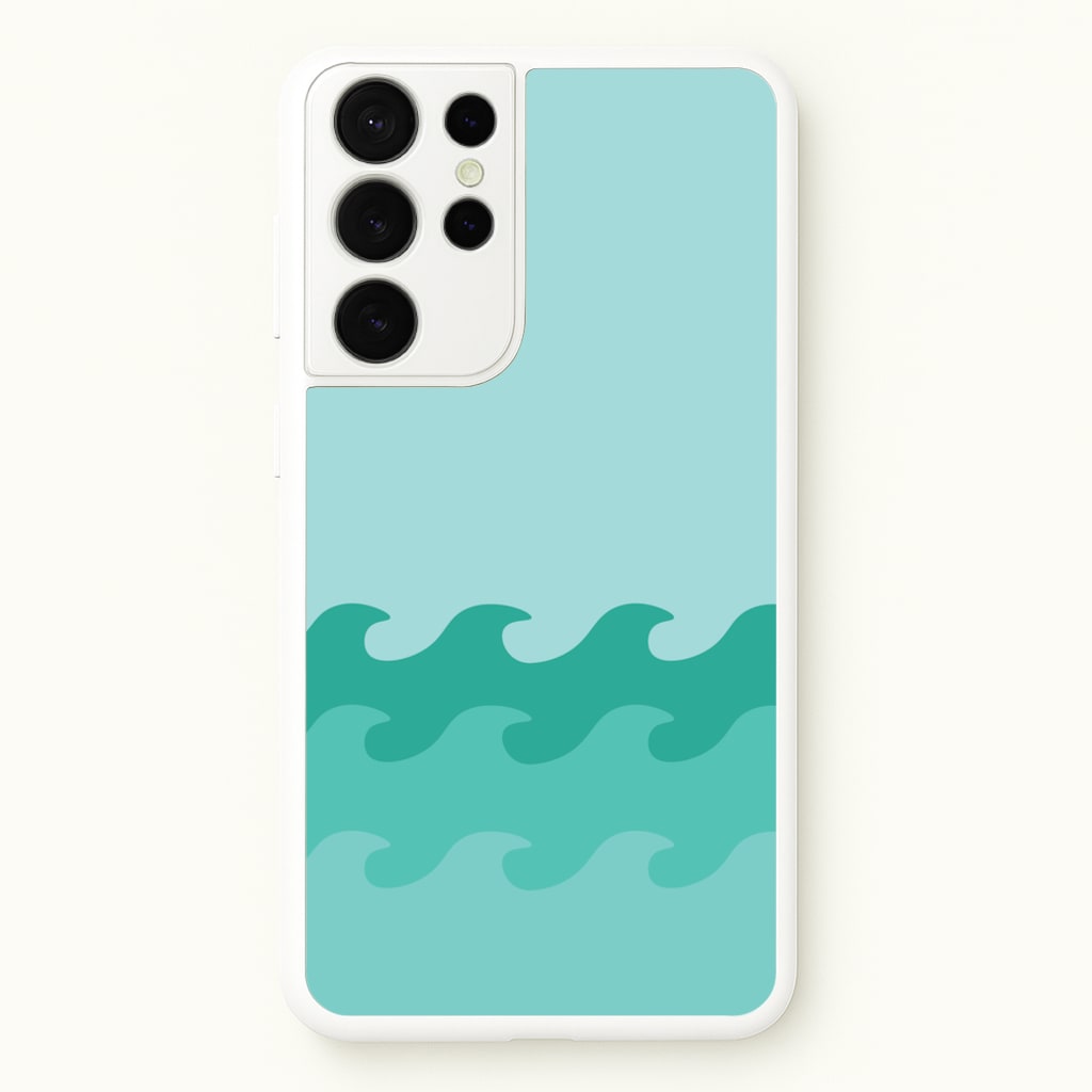 Cyan Beach Waves Pattern - Summer Phone Case for Galaxy S21 Ultra