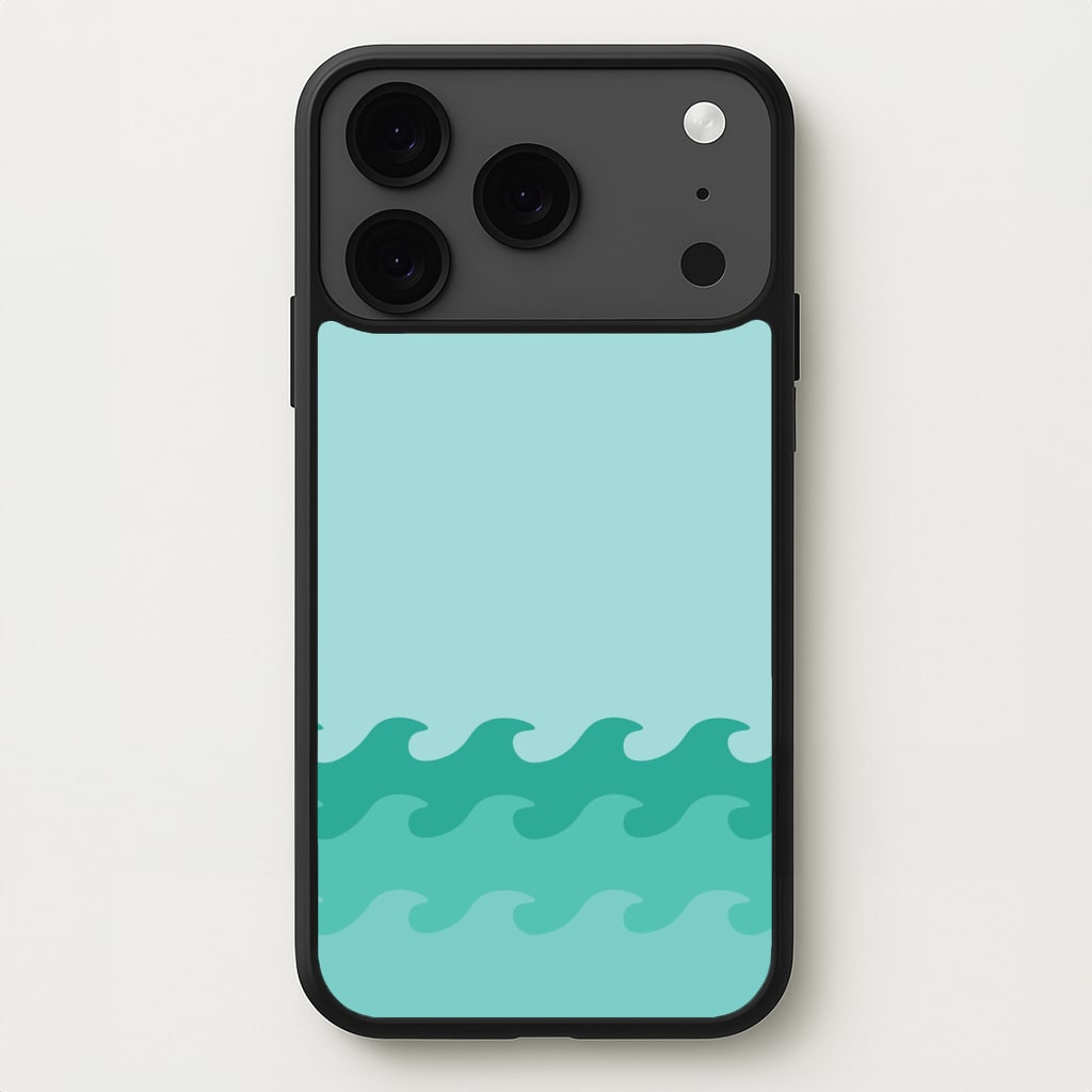 Cyan Beach Waves Pattern Phone Case for iPhone 17 Pro