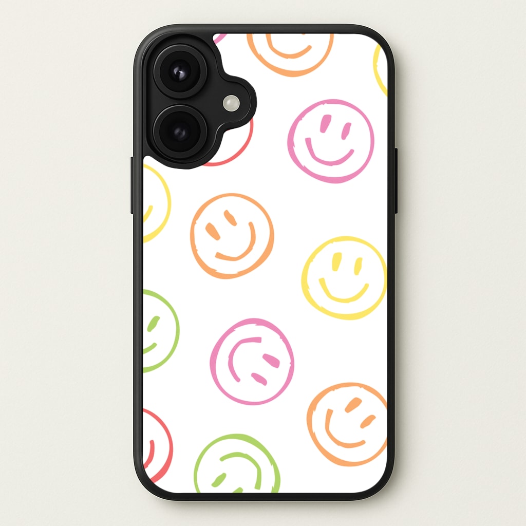 Colourful Sketched Smileys Pattern Phone Case for iPhone 17