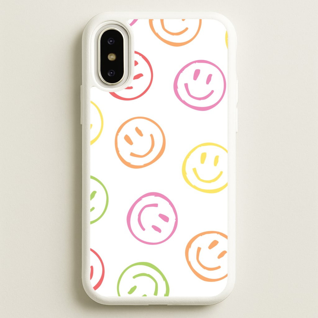 Colourful Sketched Smileys Pattern - Summer Phone Case for iPhone X / XS