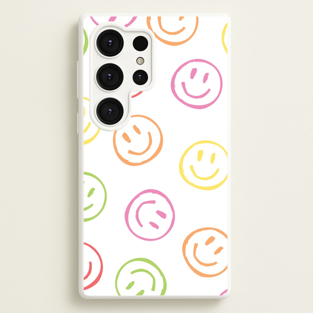 Colourful Sketched Smileys Pattern - Summer Phone Case for Galaxy S25 Ultra
