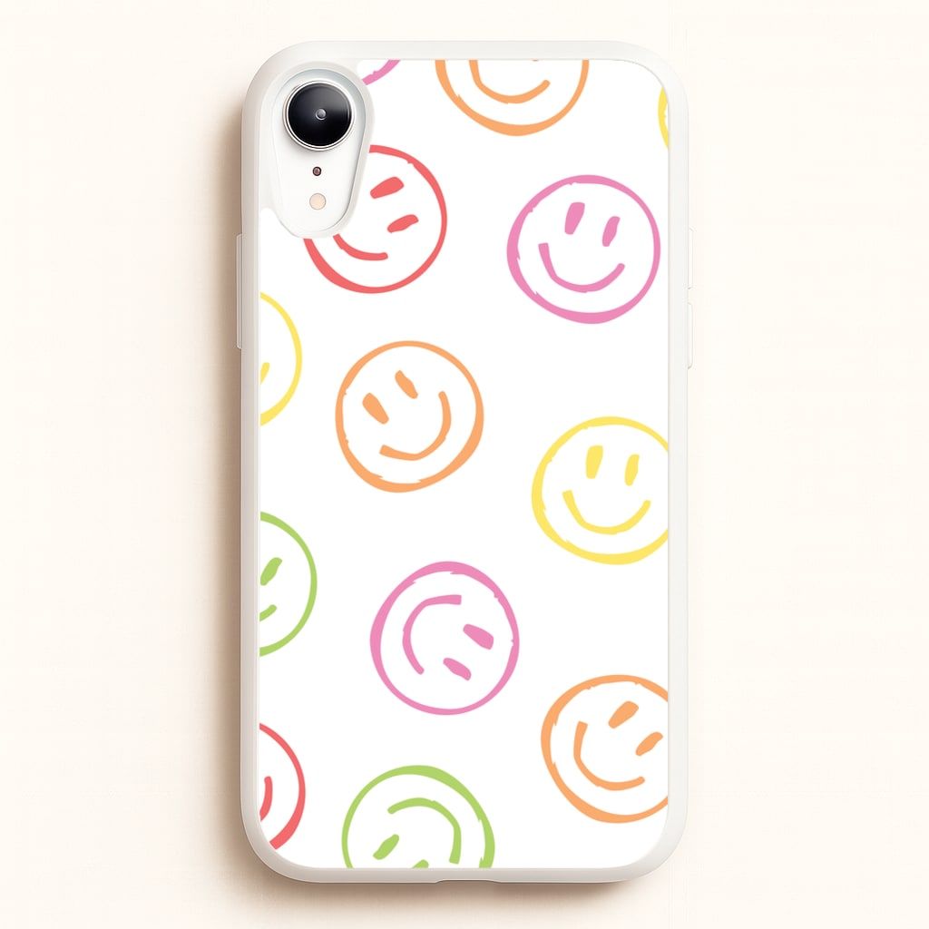 Colourful Sketched Smileys Pattern - Summer Phone Case for iPhone XR
