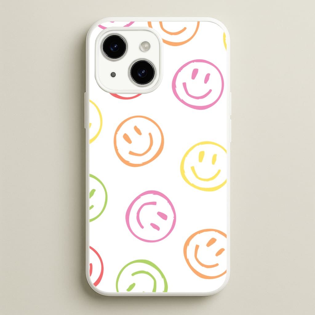 Colourful Sketched Smileys Pattern - Summer Phone Case for iPhone 14