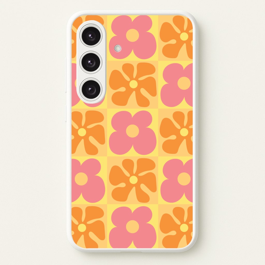 Summer Flowers Checkered Pattern - Summer Phone Case for Galaxy S24