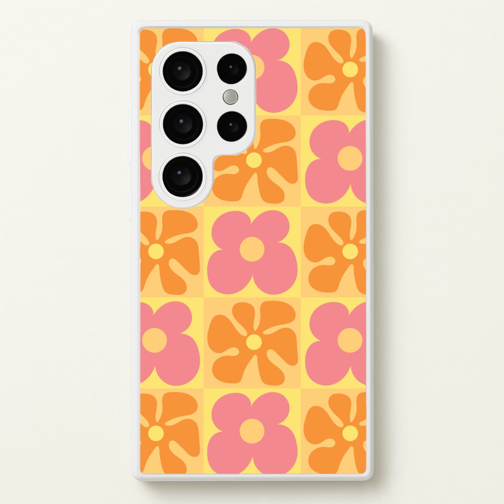 Summer Flowers Checkered Pattern - Summer Phone Case for Galaxy S24 Ultra