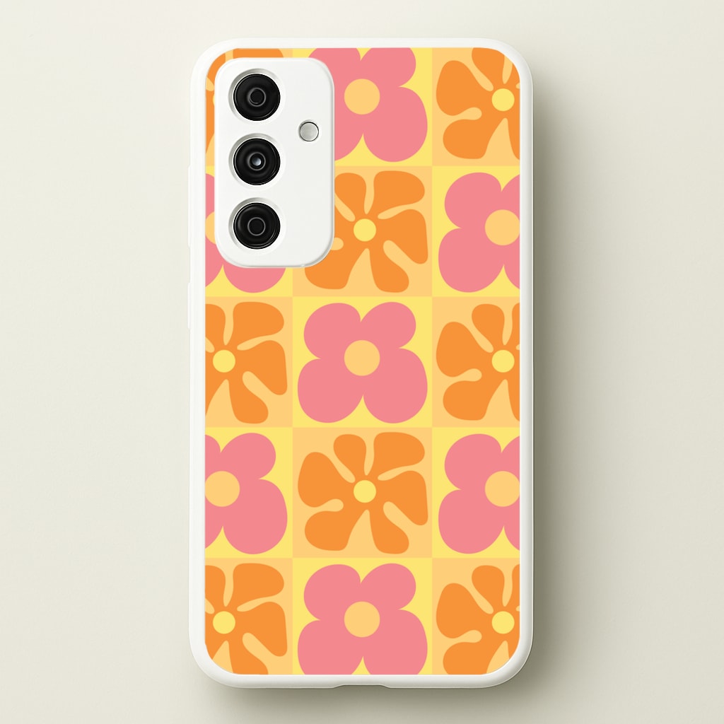 Summer Flowers Checkered Pattern - Summer Phone Case for Galaxy A55