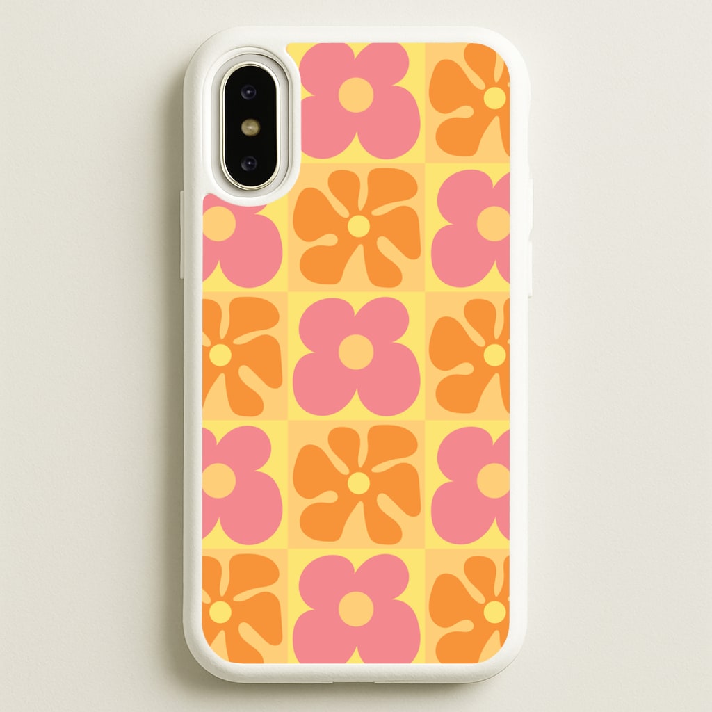 Summer Flowers Checkered Pattern - Summer Phone Case for iPhone X / XS