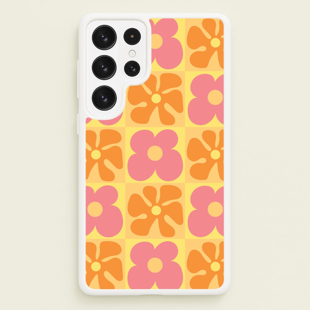 Summer Flowers Checkered Pattern - Summer Phone Case for Galaxy S22 Ultra