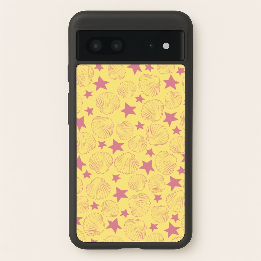Seashells And Stars Yellow Pattern - Summer Phone Case for Google Pixel 7