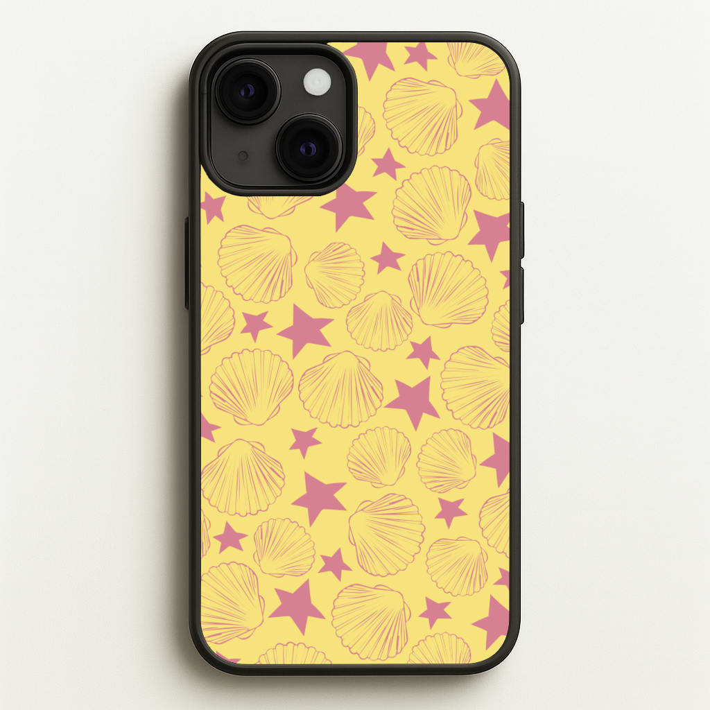Seashells And Stars Yellow Pattern - Summer Phone Case for iPhone 13 Mini