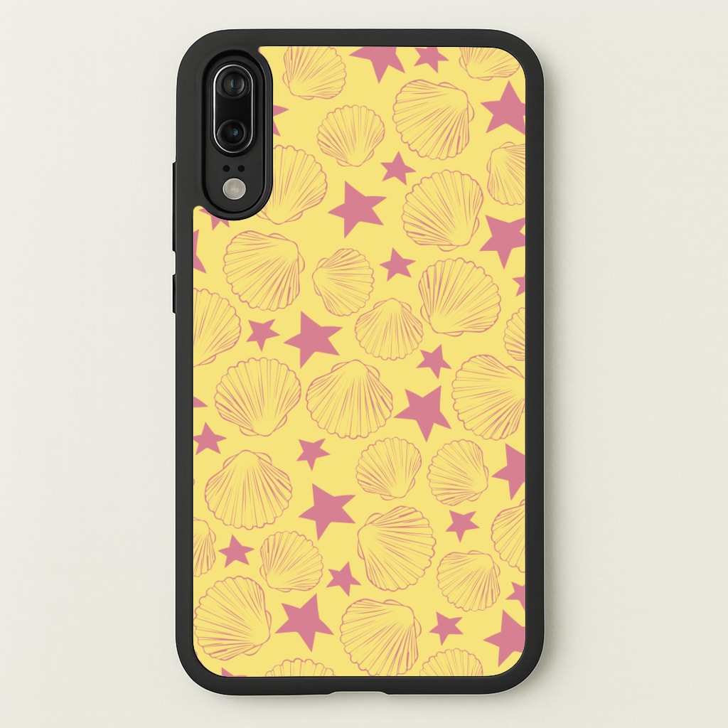 Seashells And Stars Yellow Pattern - Summer Phone Case for Huawei P20