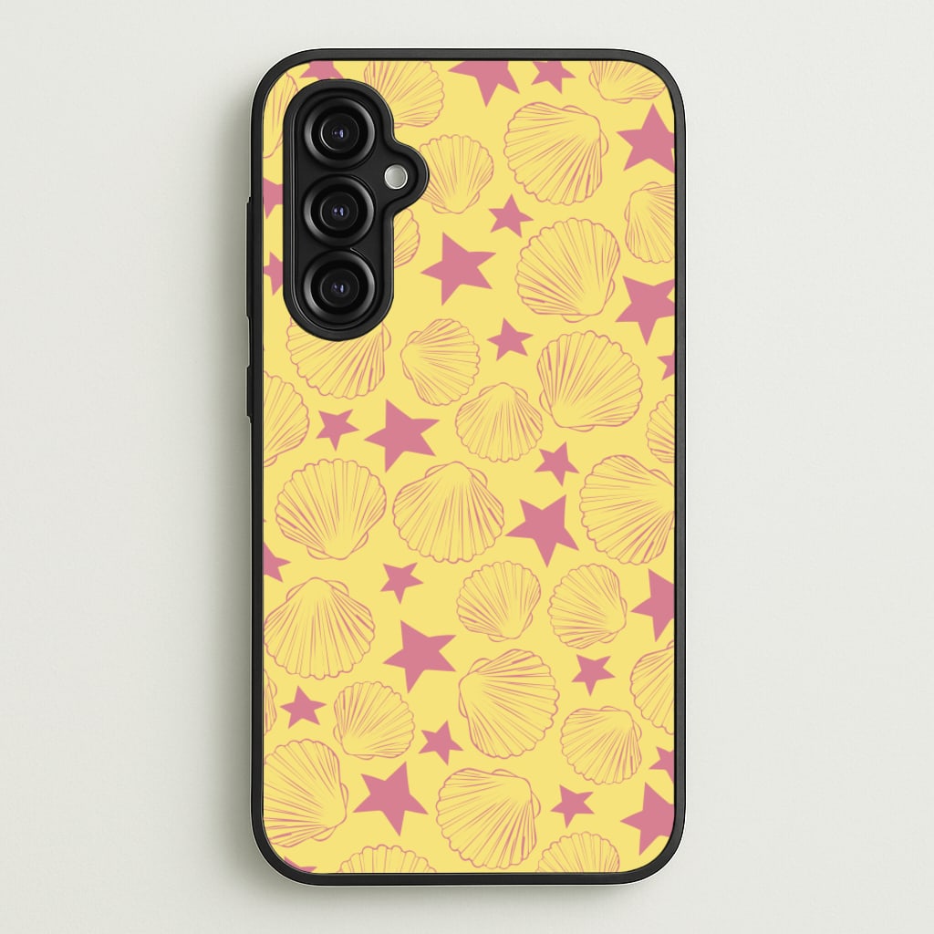 Seashells And Stars Yellow Pattern - Summer Phone Case for Galaxy A14