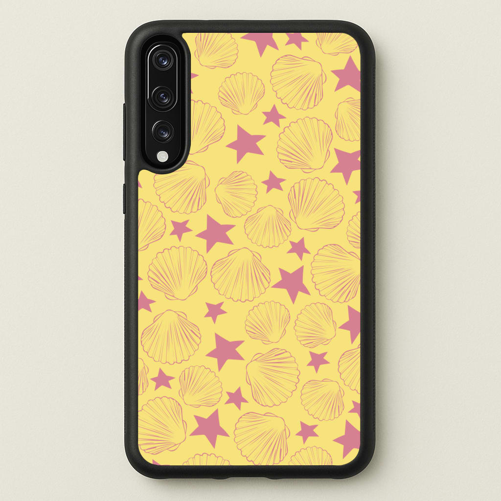 Seashells And Stars Yellow Pattern - Summer Phone Case for Huawei P20 Pro