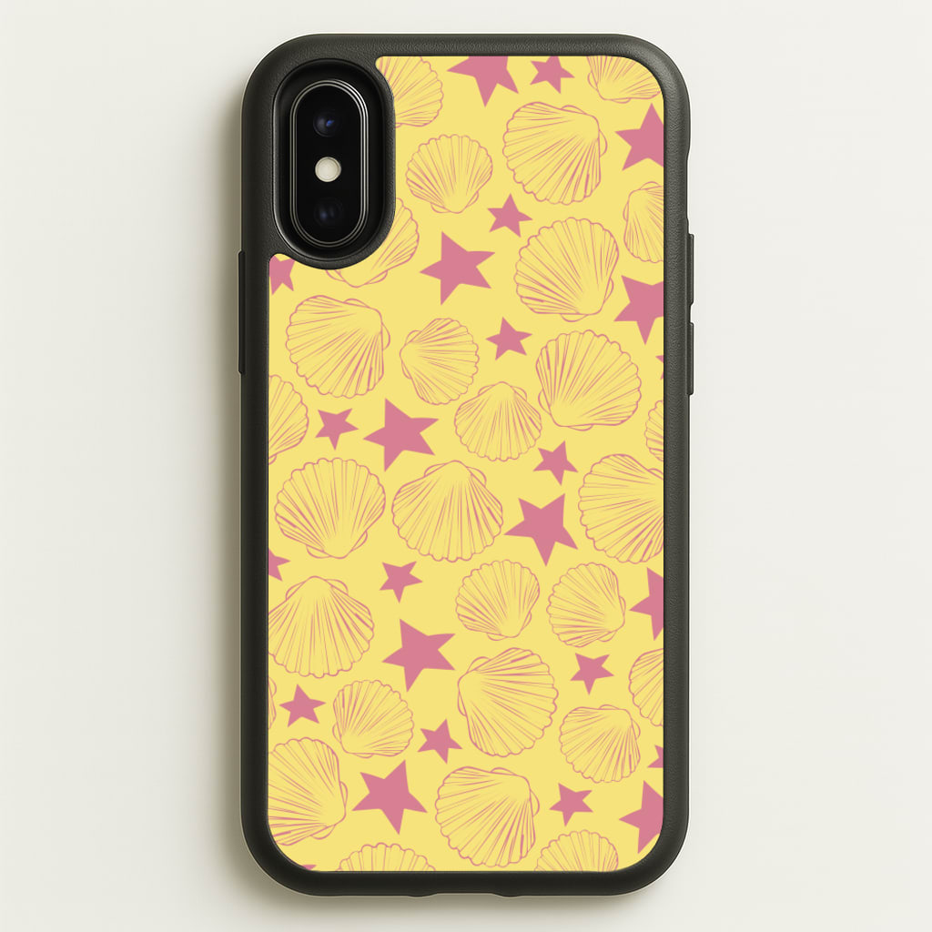Seashells And Stars Yellow Pattern - Summer Phone Case for iPhone X / XS
