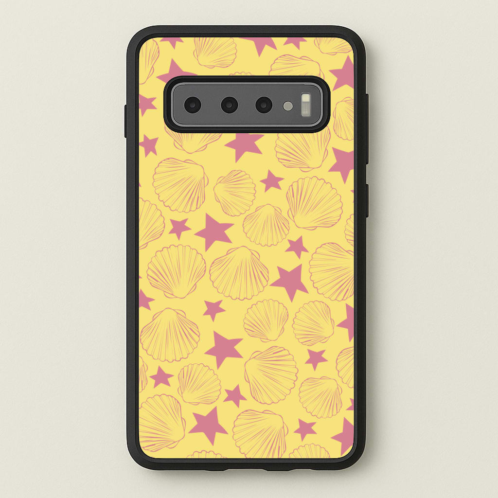Seashells And Stars Yellow Pattern - Summer Phone Case for Galaxy S10 Plus