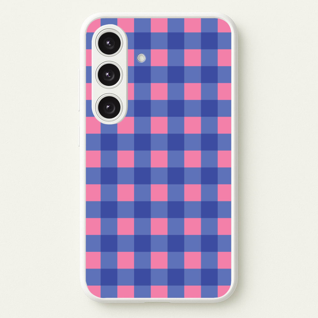 Pink And Blue Checkered Pattern - Summer Phone Case for Galaxy S25 Plus