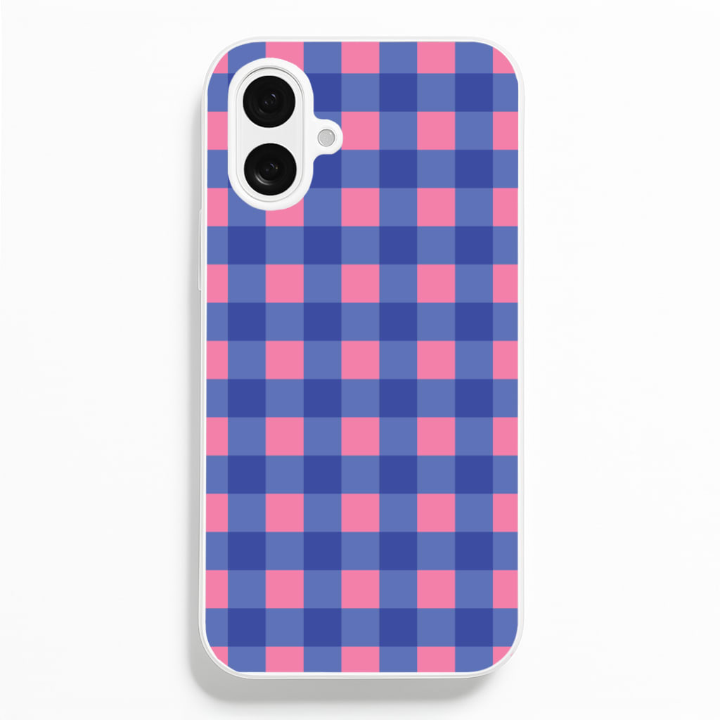 Pink And Blue Checkered Pattern - Summer Phone Case for iPhone 16 Plus