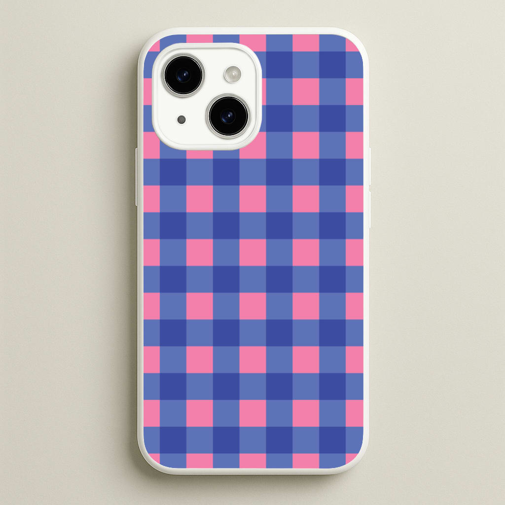 Pink And Blue Checkered Pattern - Summer Phone Case for iPhone 14 Plus