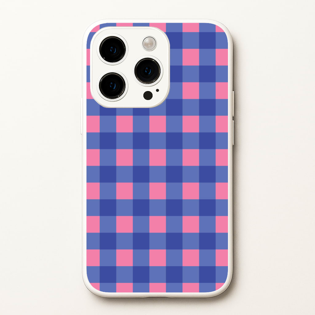 Pink And Blue Checkered Pattern - Summer Phone Case for iPhone 15 Pro Max