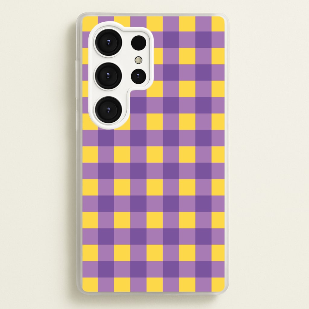 Purple And Yellow Checkered Pattern - Summer Phone Case for Galaxy S25 Ultra