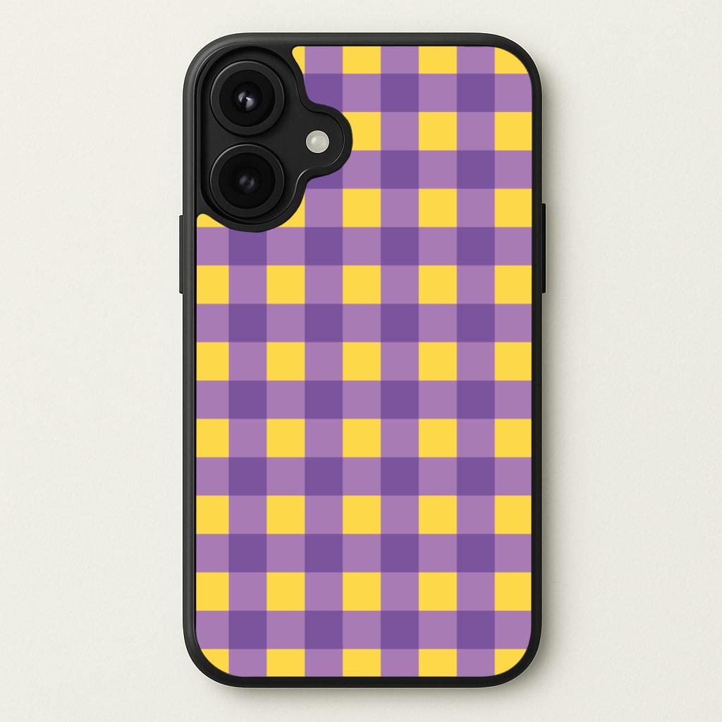 Purple And Yellow Checkered Pattern Phone Case for iPhone 17