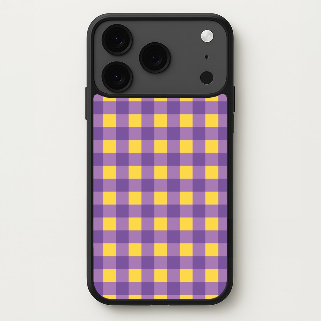 Purple And Yellow Checkered Pattern Phone Case for iPhone 17 Pro