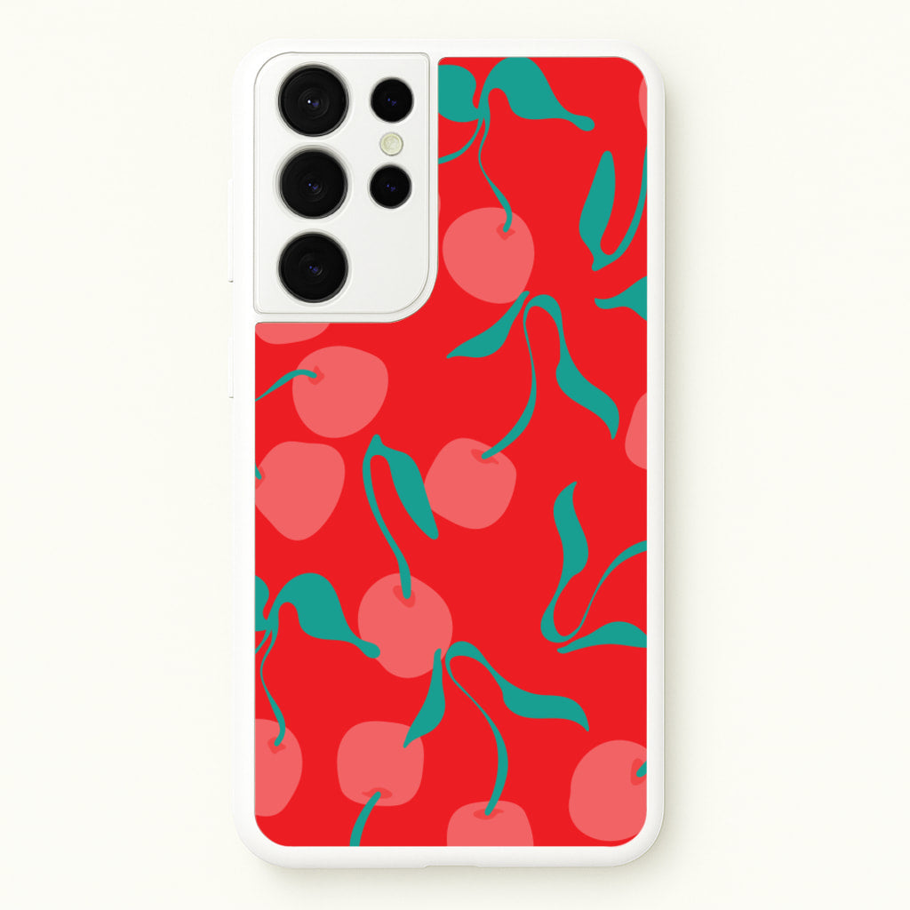 Red Abstract Cherries Pattern - Summer Phone Case for Galaxy S21 Ultra