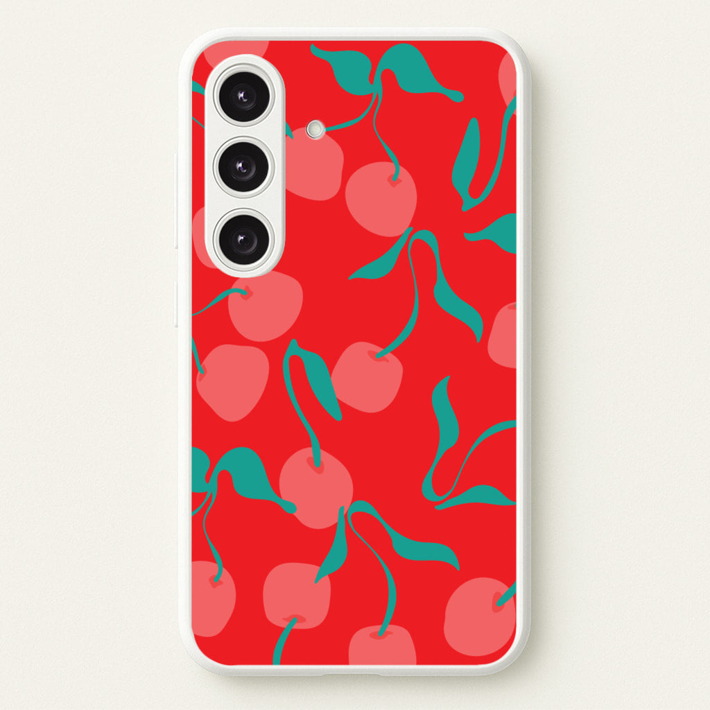 Red Abstract Cherries Pattern - Summer Phone Case for Galaxy S25