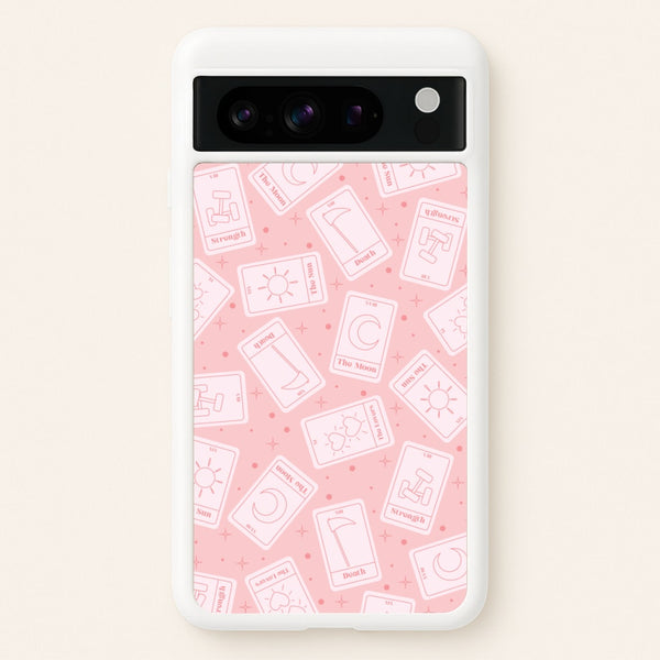 Pastel Pink Tarot Cards Pattern - Tarot Cards Phone Case for Google Pixel 8 Pro