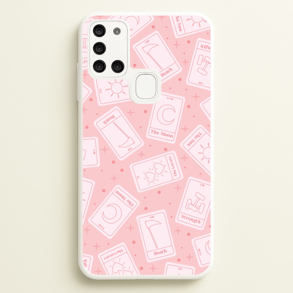 Pastel Pink Tarot Cards Pattern - Tarot Cards Phone Case for Galaxy A21s