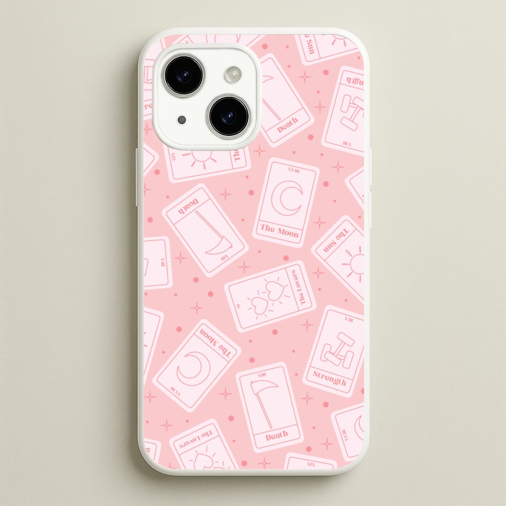 Pastel Pink Tarot Cards Pattern - Tarot Cards Phone Case for iPhone 15