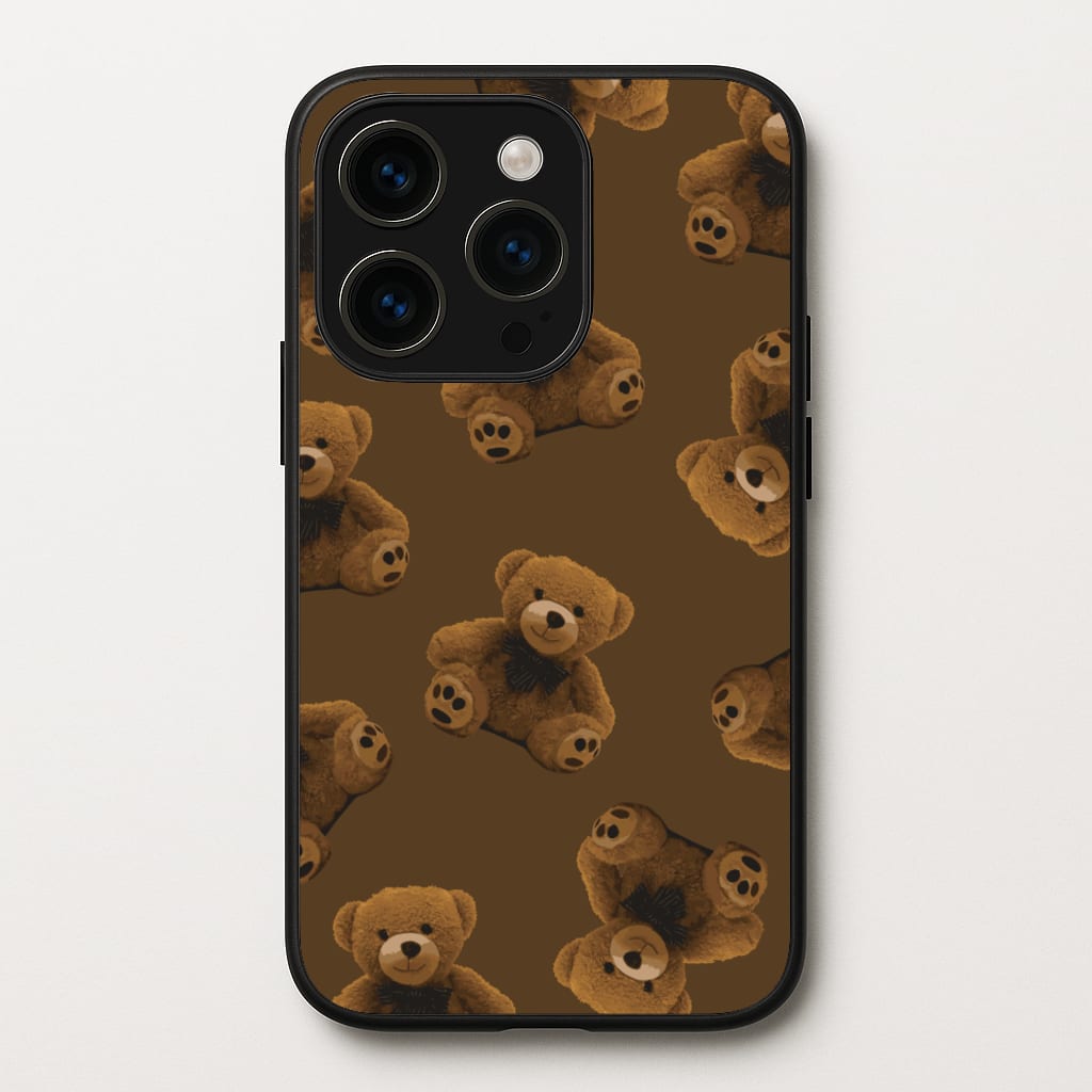 Cute Brown Bear Pattern - Clean Girl Aesthetic Phone Case for iPhone 15 Pro