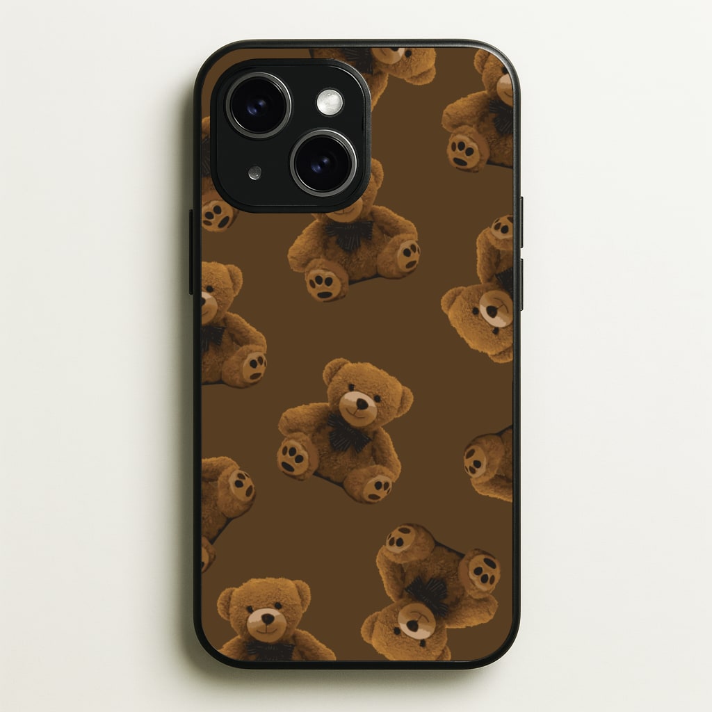 Cute Brown Bear Pattern - Clean Girl Aesthetic Phone Case for iPhone 15